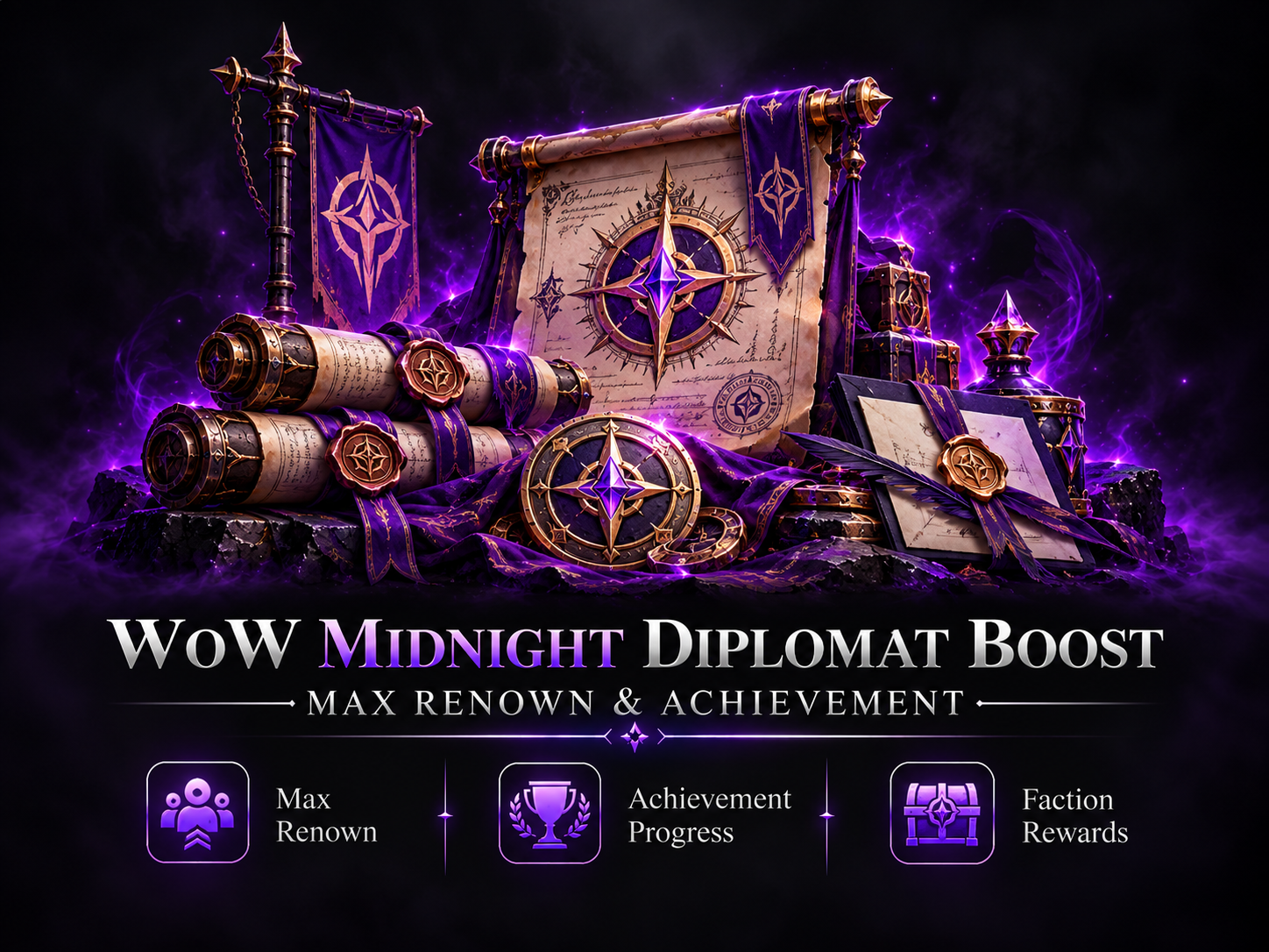 WOW MIDNIGHT DIPLOMAT BOOST – Max Renown & Achievement 